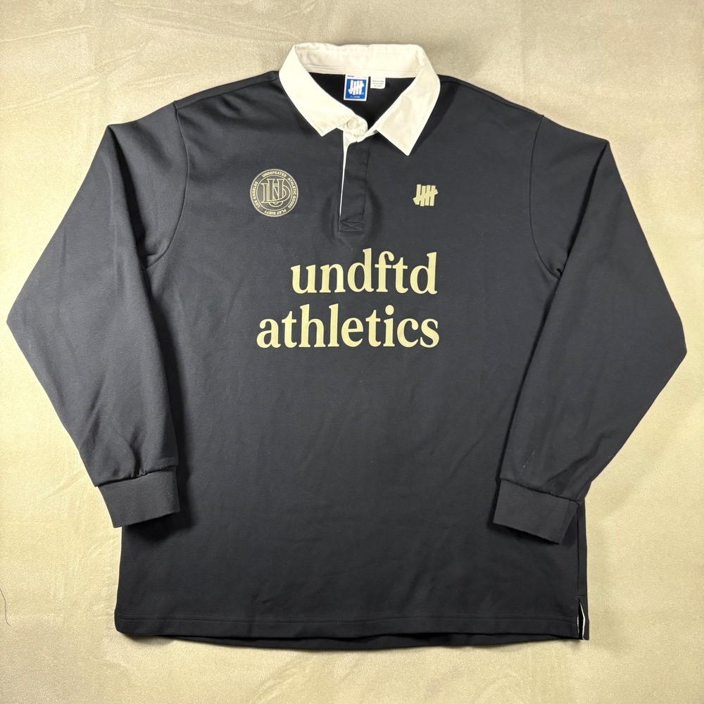 Undefeated Athletics Rugby Shirt Mens XL Black Long Sleeve Graphic Polo